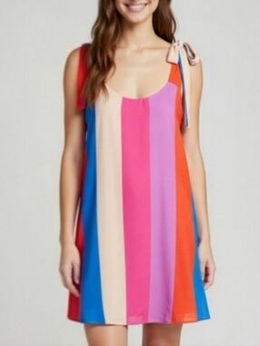 Buddy Love Kerr Dress Carousel Stripe Tie Shoulder Carnival Tent Mini Size XS